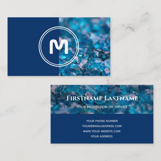 Elegantes Monogramm Saphire zwei Töne blaue Krista Visitenkarte (Vorne/Hinten)