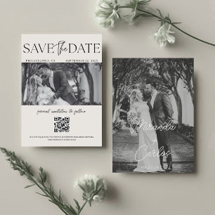 Elegantes Monogramm-Schrift Hochzeits-QR-Code Save The Date