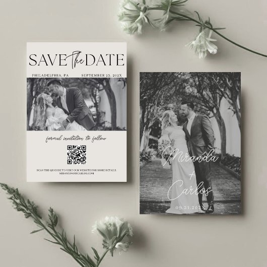 Elegantes Monogramm-Schrift Hochzeits-QR-Code Save The Date