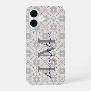 Elegantes Monogramm-Schriftzug Spanisches Fliesen- iPhone 16 Hülle