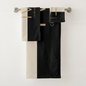 Elegantes Monogramm schwarz-beige-rosa Badhandtuch Set (Insitu)