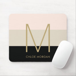 Elegantes Monogramm schwarz-beige-rosa Mousepad
