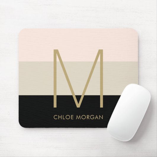 Elegantes Monogramm schwarz-beige-rosa Mousepad (Mit Mouse)