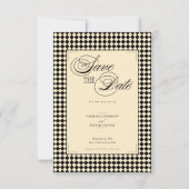 Elegantes Monogramm Schwarz Creme Karomuster Save The Date (Vorderseite)