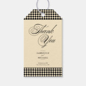 Elegantes Monogramm Schwarz Creme Schachbrettmuste Geschenkanhänger (Vorderseite)