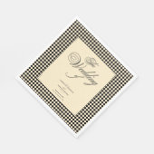 Elegantes Monogramm Schwarz Creme Schachbrettmuste Serviette (Ecke)