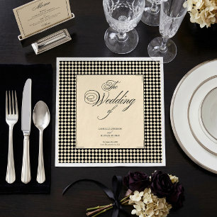 Elegantes Monogramm Schwarz Creme Schachbrettmuste Serviette
