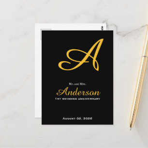 Elegantes Monogramm Schwarz Gold Hochzeit Jubiläum Postkarte