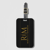 Elegantes Monogramm Schwarz Gold Name Gepäckanhänger (Vorderseite Vertikal)