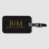 Elegantes Monogramm Schwarz Gold Name Gepäckanhänger (Vorderseite (Horizontal))