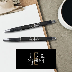 Elegantes Monogramm Schwarz Gold Schrift Kugelschreiber