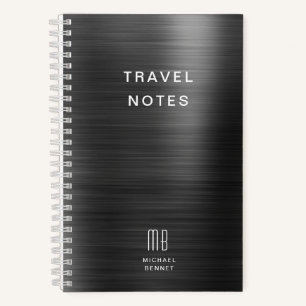 Elegantes Monogramm Schwarz Reise Notizblock