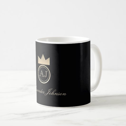 Elegantes Monogramm Schwarz und Gold Kaffeetasse (VorderseiteRechts)