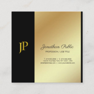 Elegantes Monogramm Schwarz und Gold Schlicht Luxu Quadratische Visitenkarte