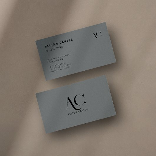 Elegantes Monogramm Schwarz und Grau | Moderner Mi Visitenkarte