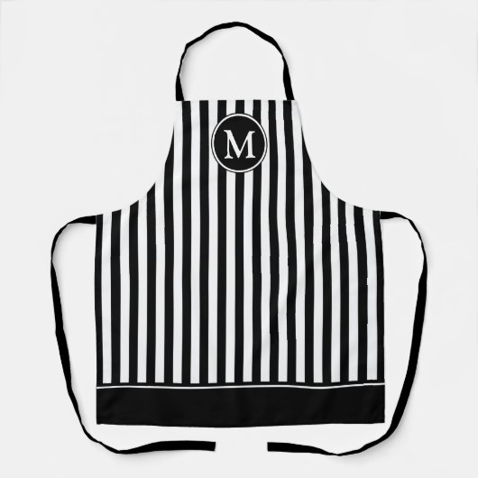 Elegantes Monogramm, schwarz und weiß gestreift Schürze (Vorderseite)