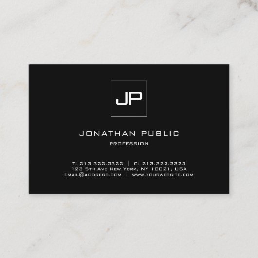 Elegantes Monogramm Schwarz-Weiß-Beruflich oben Visitenkarte (Vorderseite)