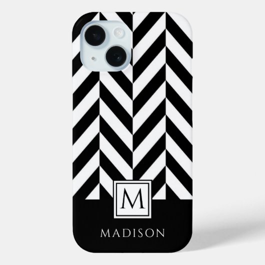 Elegantes Monogramm Schwarz/Weiß Case-Mate iPhone Hülle (Rückseite)