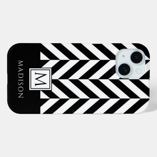 Elegantes Monogramm Schwarz/Weiß Case-Mate iPhone Hülle (Rückseite (Horizontal))