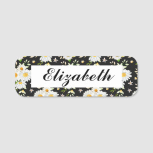 Elegantes Monogramm Schwarz-Weiß-Daisy-Muster B Namensschild