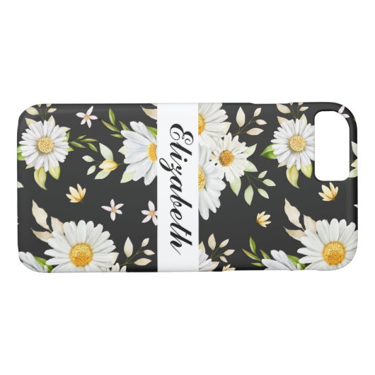 Elegantes Monogramm Schwarz-Weiß-Daisy-Muster Case-Mate iPhone Hülle (Rückseite (Horizontal))