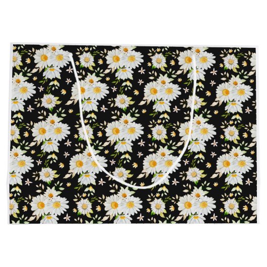 Elegantes Monogramm Schwarz-Weiß-Daisy-Muster Große Geschenktüte (Rückseite)