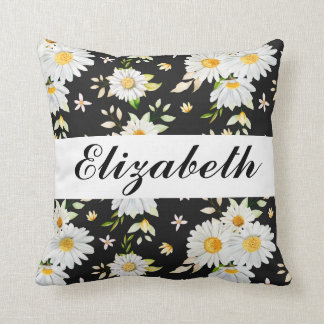 Elegantes Monogramm Schwarz-Weiß-Daisy-Muster  Kissen