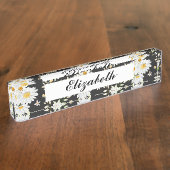 Elegantes Monogramm Schwarz-Weiß-Daisy-Muster Namensplakette (Seite)