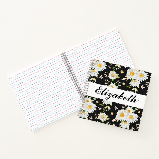 Elegantes Monogramm Schwarz-Weiß-Daisy-Muster Notizblock (Innenseite)