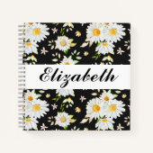 Elegantes Monogramm Schwarz-Weiß-Daisy-Muster Notizblock (Vorderseite)
