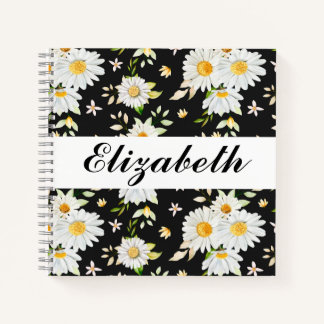 Elegantes Monogramm Schwarz-Weiß-Daisy-Muster Notizblock