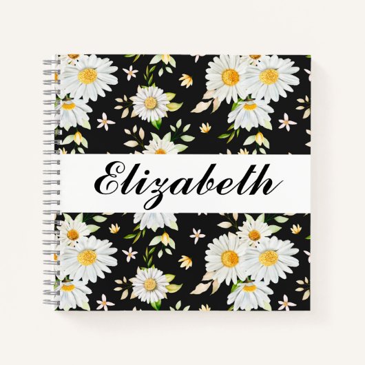 Elegantes Monogramm Schwarz-Weiß-Daisy-Muster Notizblock (Vorderseite)