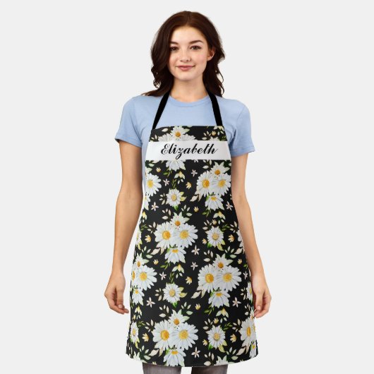 Elegantes Monogramm Schwarz-Weiß-Daisy-Muster Schürze (Getragen)
