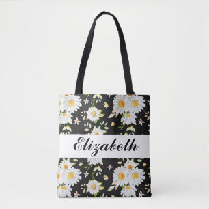 Elegantes Monogramm Schwarz-Weiß-Daisy-Muster  Tasche