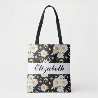 Elegantes Monogramm Schwarz-Weiß-Daisy-Muster Tasche