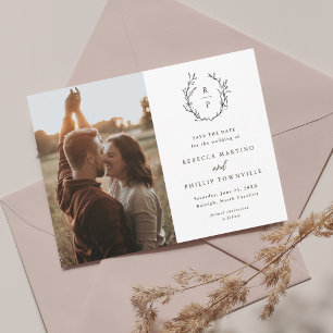 Elegantes Monogramm Schwarz-Weiß-Foto Save The Date