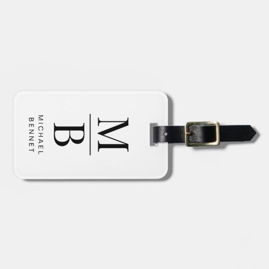Elegantes Monogramm Schwarz/Weiß Gepäckanhänger (Vorderseite horizontal)
