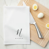 Elegantes Monogramm Schwarz/Weiß Geschirrtuch (Viertel Falte)