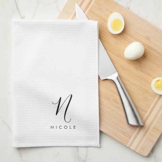 Elegantes Monogramm Schwarz/Weiß Geschirrtuch (Viertel Falte)