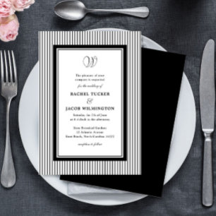 Elegantes Monogramm Schwarz-Weiß gestreifte Hochze Einladung