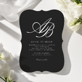 Elegantes Monogramm Schwarz Weiß Hochzeit Einladung