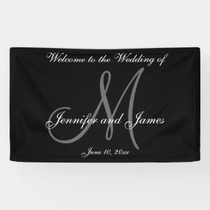 Elegantes Monogramm Schwarz Weiß Hochzeitsbanner Banner
