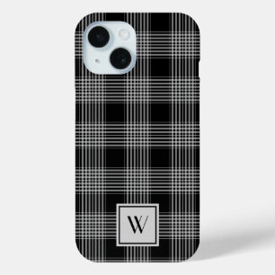 Elegantes Monogramm Schwarz-Weiß-Kariertes Muster Case-Mate iPhone Hülle