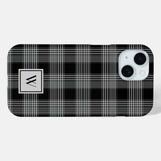 Elegantes Monogramm Schwarz-Weiß-Kariertes Muster Case-Mate iPhone Hülle (Rückseite (Horizontal))
