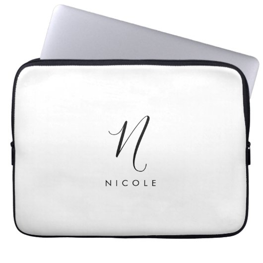 Elegantes Monogramm Schwarz/Weiß Laptopschutzhülle (Vorderseite)