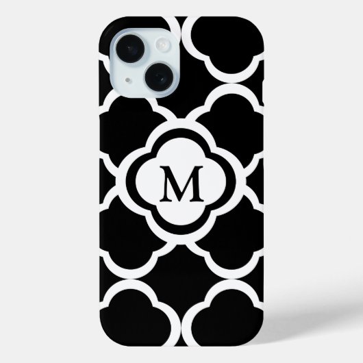 Elegantes Monogramm Schwarz-Weiß-Muster Case-Mate iPhone Hülle (Rückseite)