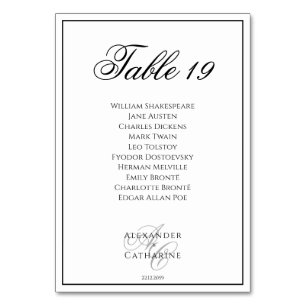 Elegantes Monogramm Schwarz Weiß Namen Hochzeitsti Tischnummer