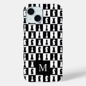 Elegantes Monogramm Schwarz-Weiß-Schachmuster Case-Mate iPhone Hülle (Rückseite)