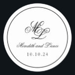 Elegantes Monogramm Schwarz-Weiß-Script Runder Aufkleber<br><div class="desc">Die Rosa-Suite verfügt über einen wunderschönen klassischen Script-Schriftart mit einem zweistelligen Monogramm und einem doppelten Rand. Es handelt sich um eine einfache,  klassische Suite,  die mit Einzelstücken in Schwarz und Weiß gefüllt ist. Die Suite ist elegant,  zeitlos und elegant.</div>