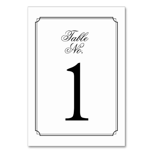 Elegantes Monogramm Schwarz-Weiß-Script Tischnummer (Vorderseite)